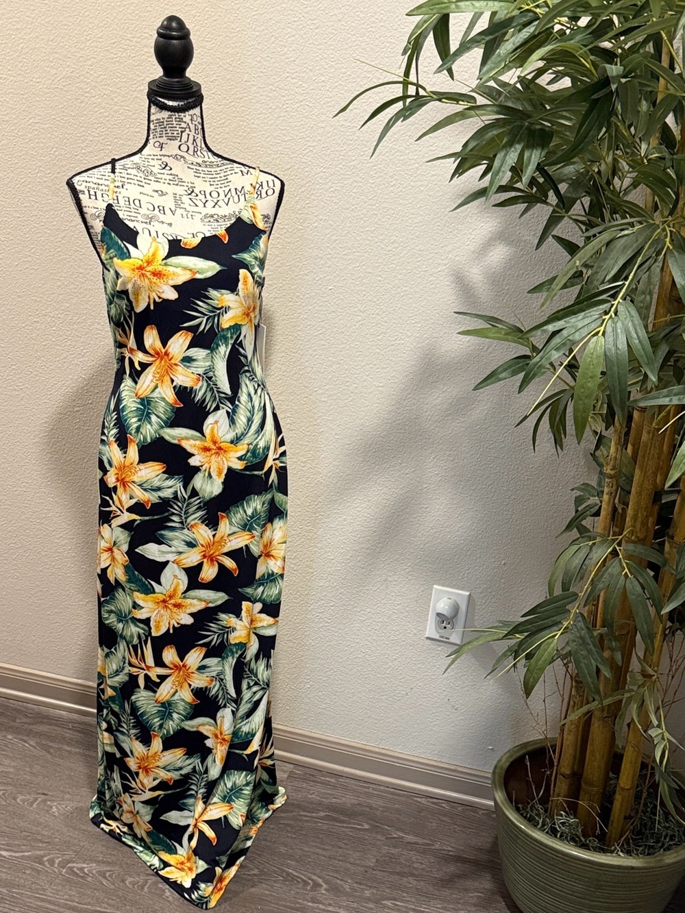 iris Black Maxi Dress with Yellow Floral Print